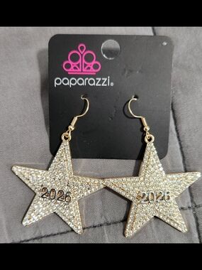paparazzi Gold Star Dangle Earrings with Rhinestone Detail